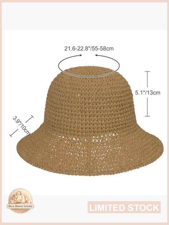 Woven Crochet Straw Bucket Hat Handmade Sun Protection Travel Accessory